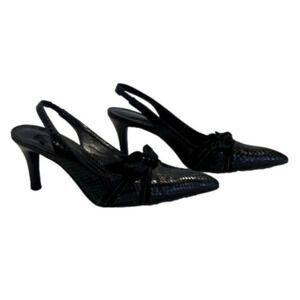 Franco  Sarto black snakeskin with suede bow slingback high heel 8M